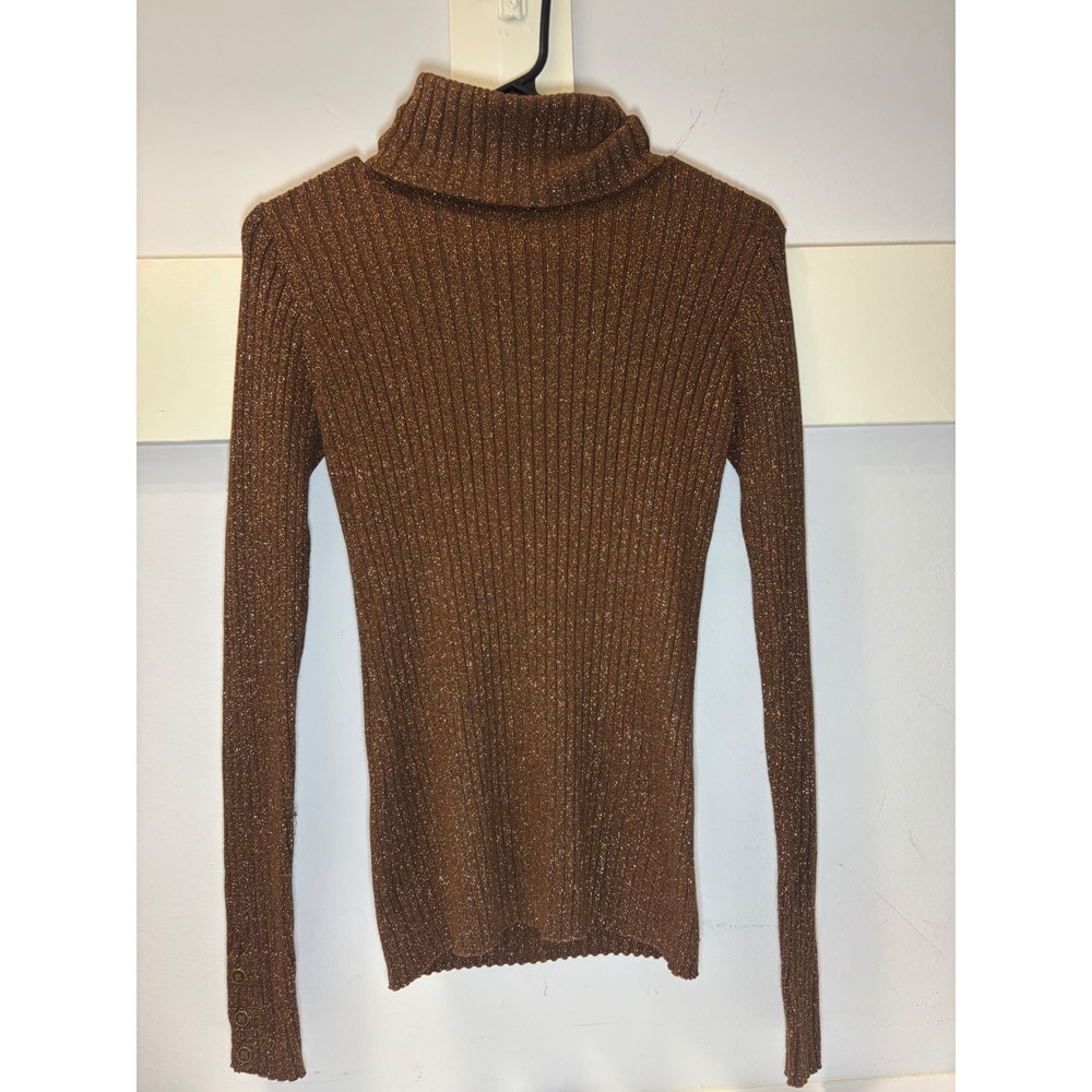 Charter Club Womens XS Bronze Metallic Ribbed Turtleneck Sweater Shimmer Holiday